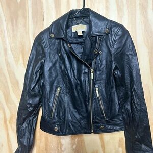 Michael Kors Black Leather Jacket with Gold Accents